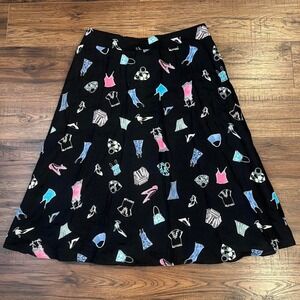 Vintage Liz Claiborne Linen Midi Skirt 12 Black Aline Y2K Cottagecore Artsy Boho